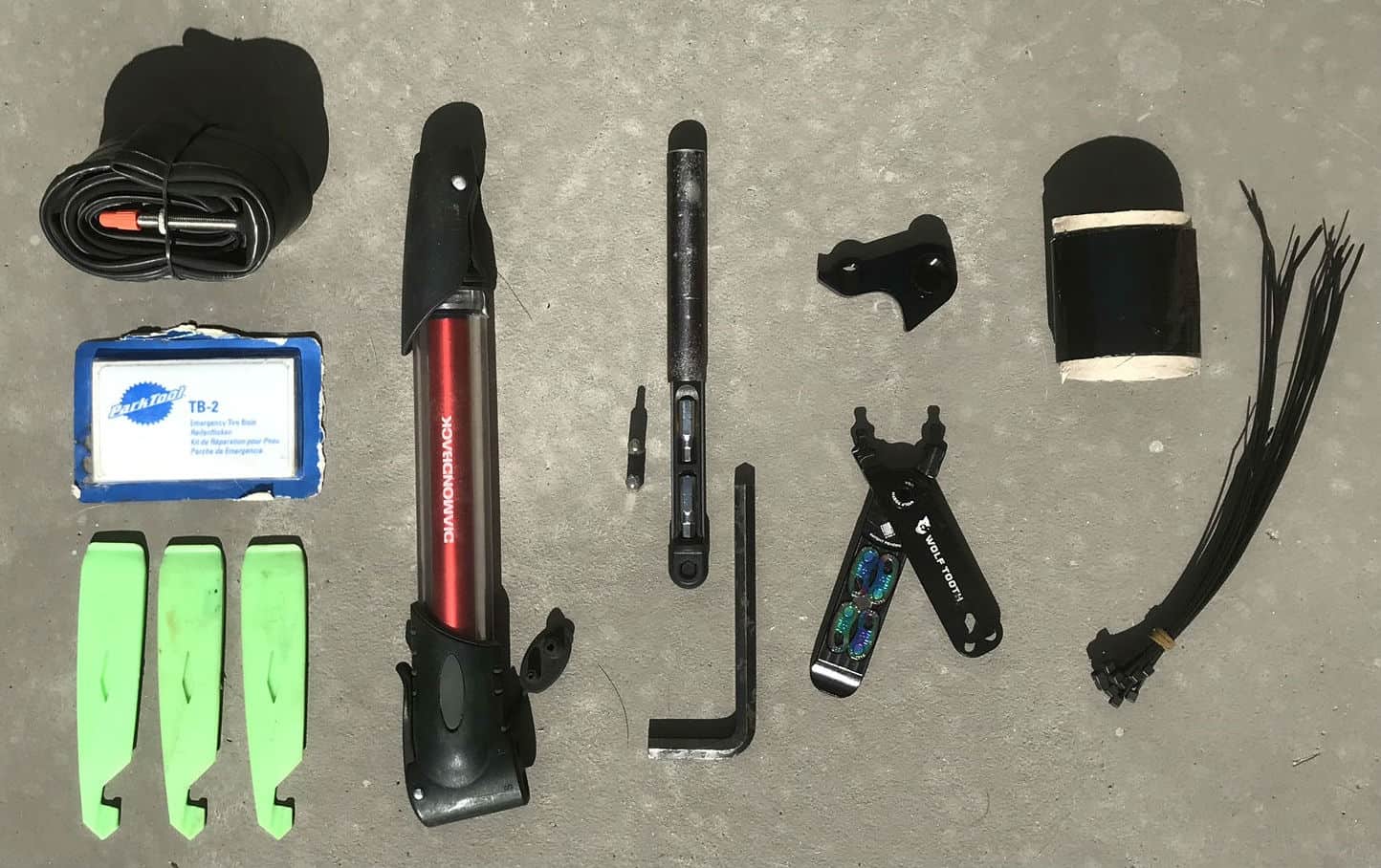 Toolkit essentials for mountain biking adventures- detailed layout